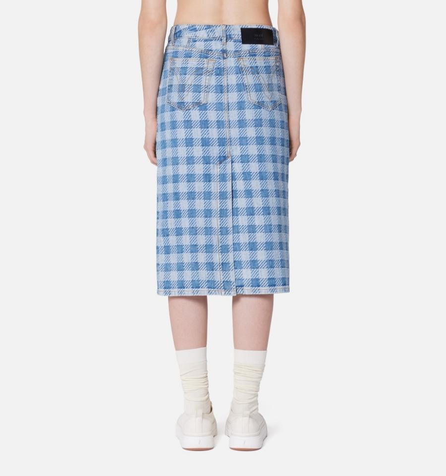 Ami Paris Gingham Pattern Jacquard Pencil Women's Skirts Blue | ami-NZ246