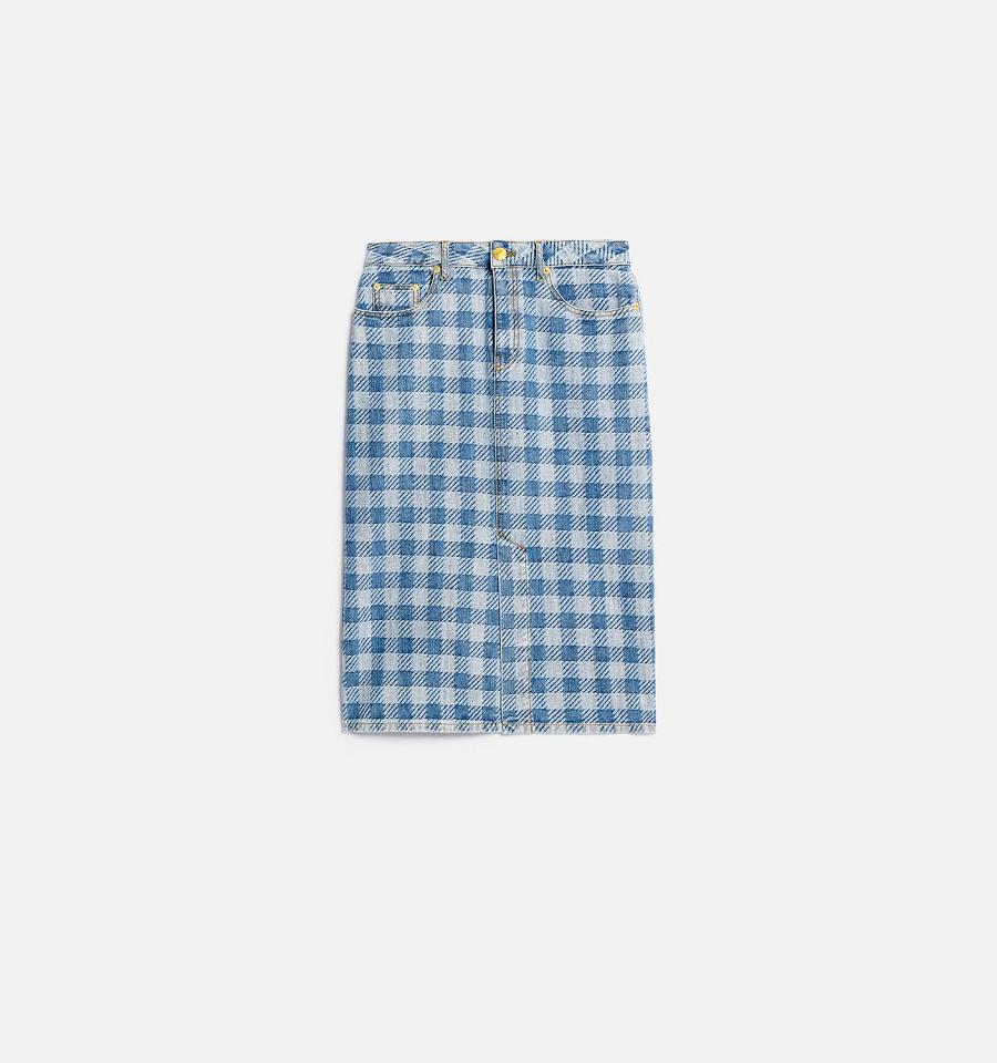 Ami Paris Gingham Pattern Jacquard Pencil Women\'s Skirts Blue | ami-NZ246