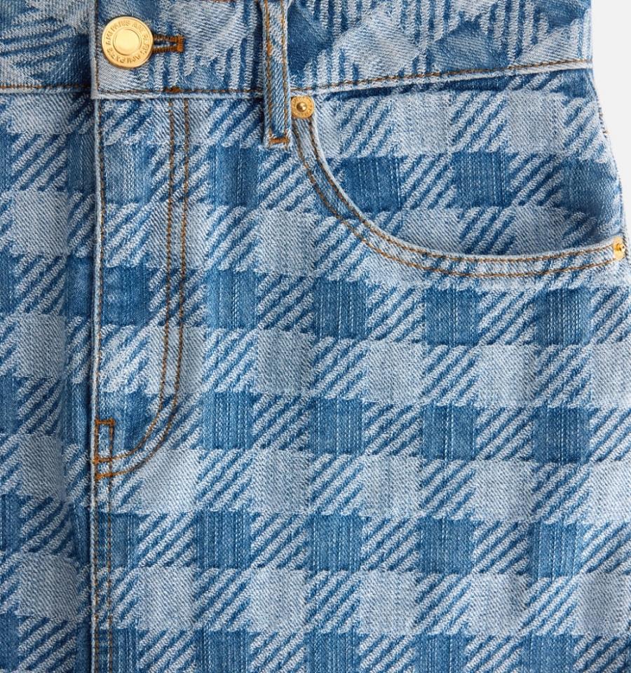 Ami Paris Gingham Pattern Jacquard Pencil Women's Denim Blue | ami-NZ460