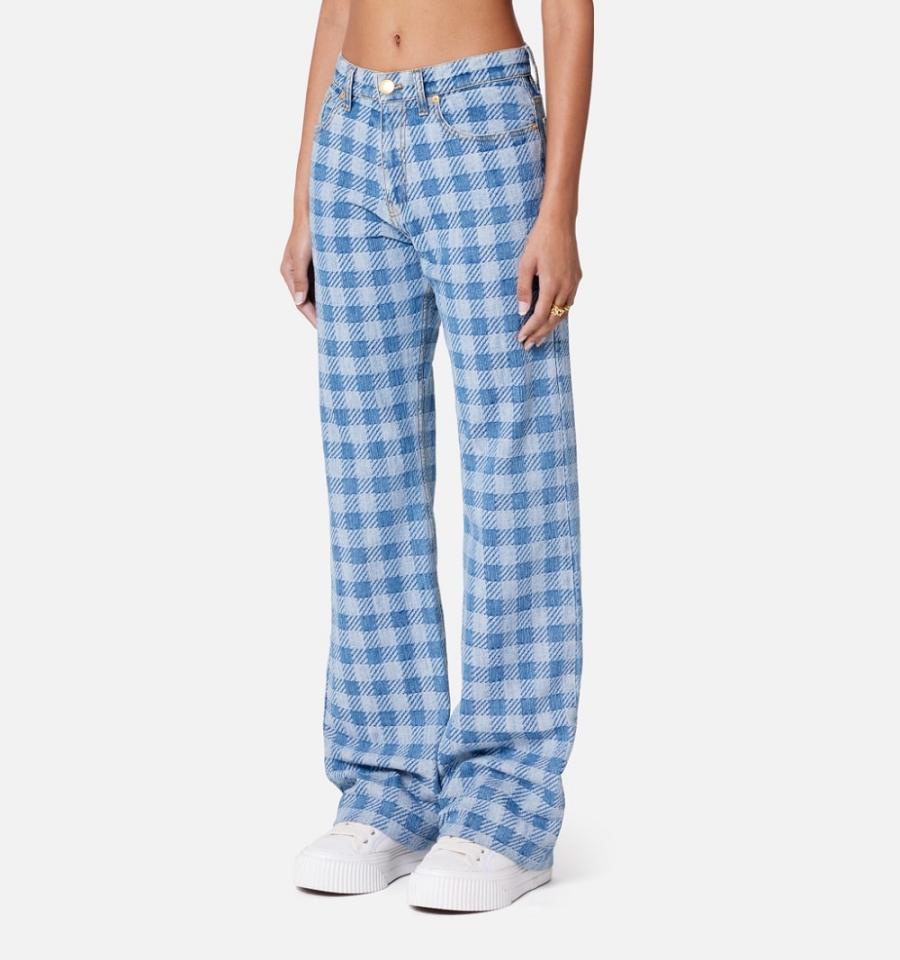 Ami Paris Gingham Pattern Jacquard Women's Jeans Blue | ami-NZ302