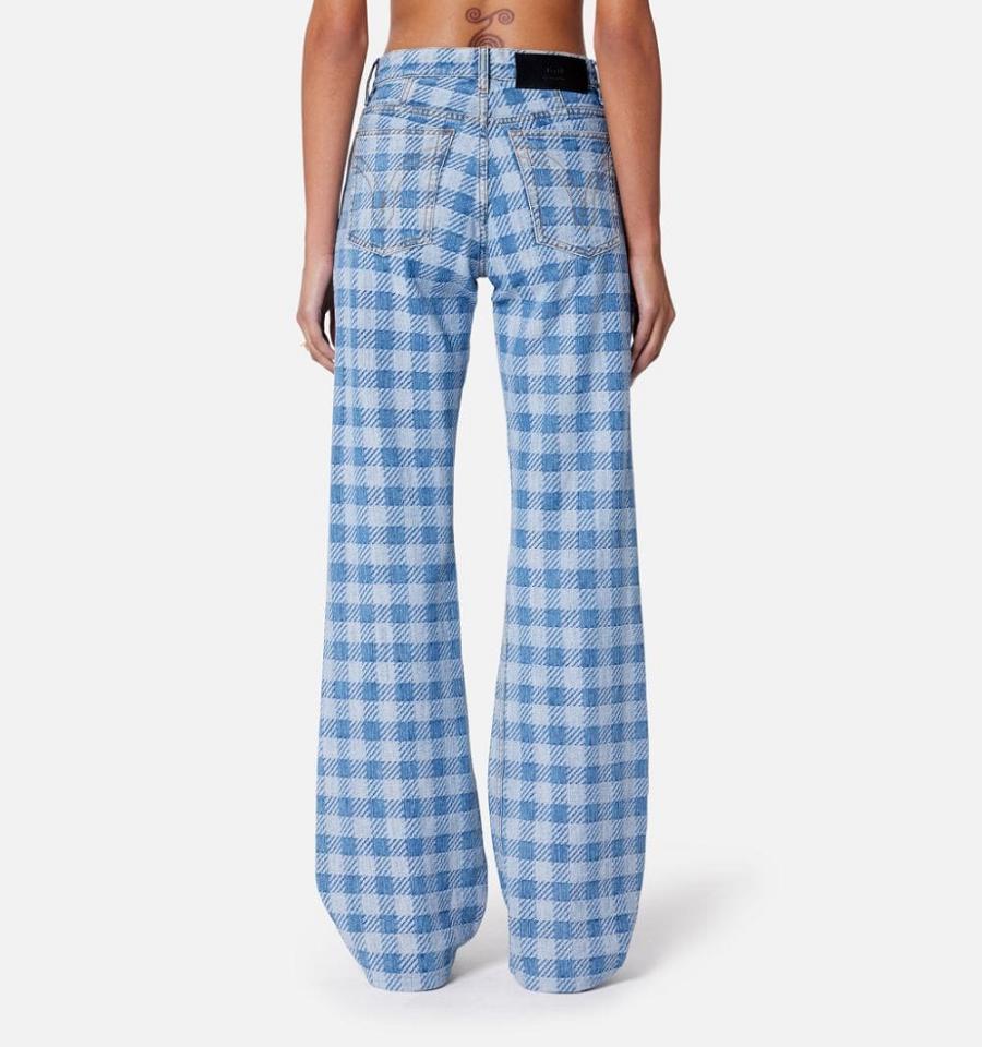 Ami Paris Gingham Pattern Jacquard Women's Jeans Blue | ami-NZ302