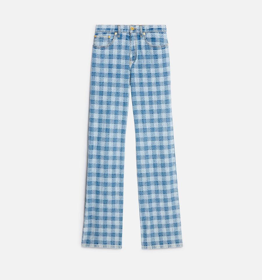 Ami Paris Gingham Pattern Jacquard Women\'s Jeans Blue | ami-NZ302