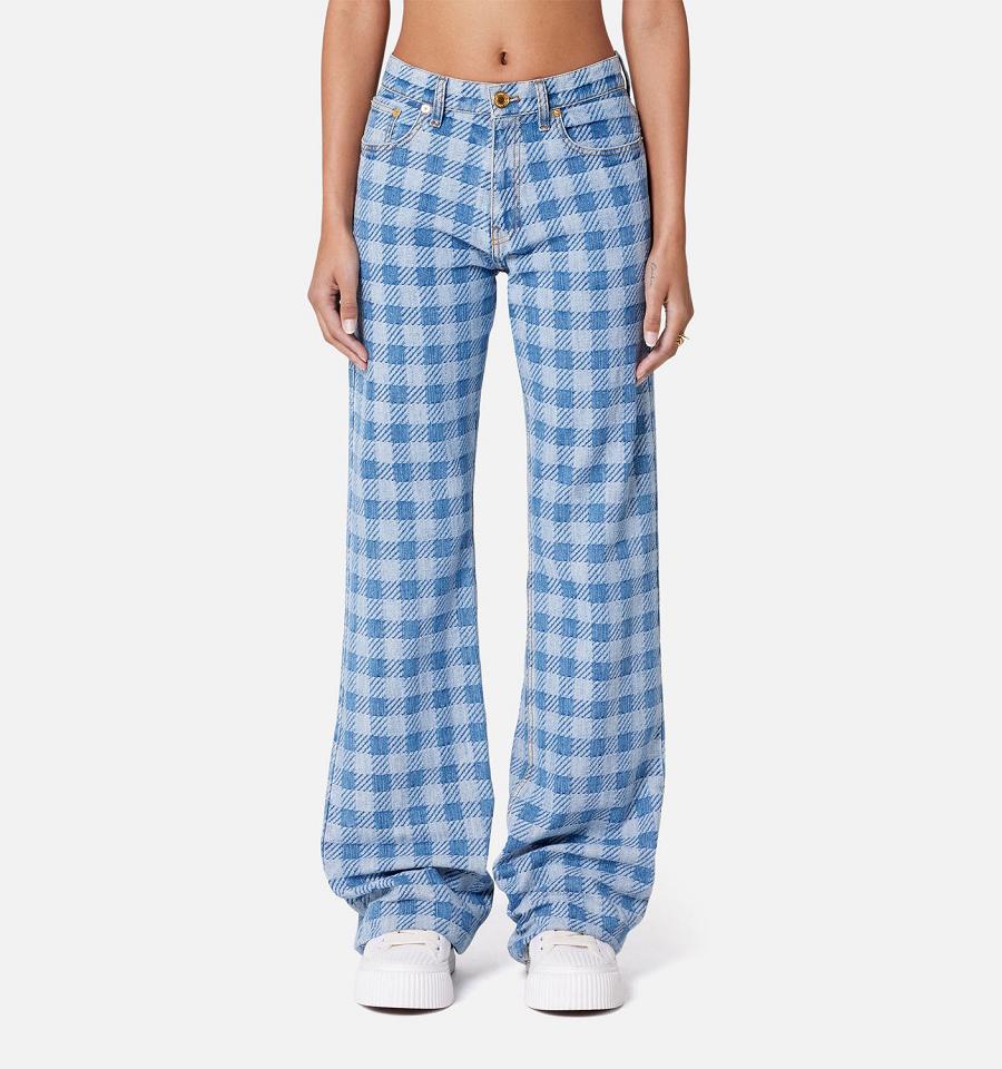 Ami Paris Gingham Pattern Jacquard Women's Denim Blue | ami-NZ515