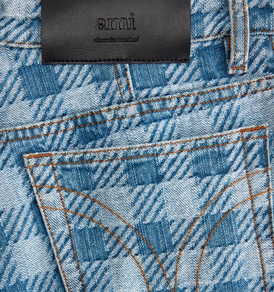 Ami Paris Gingham Pattern Jacquard Women's Denim Blue | ami-NZ515