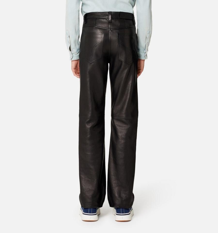 Ami Paris Leather Straight Fit Men's Pants Black | ami-NZ210