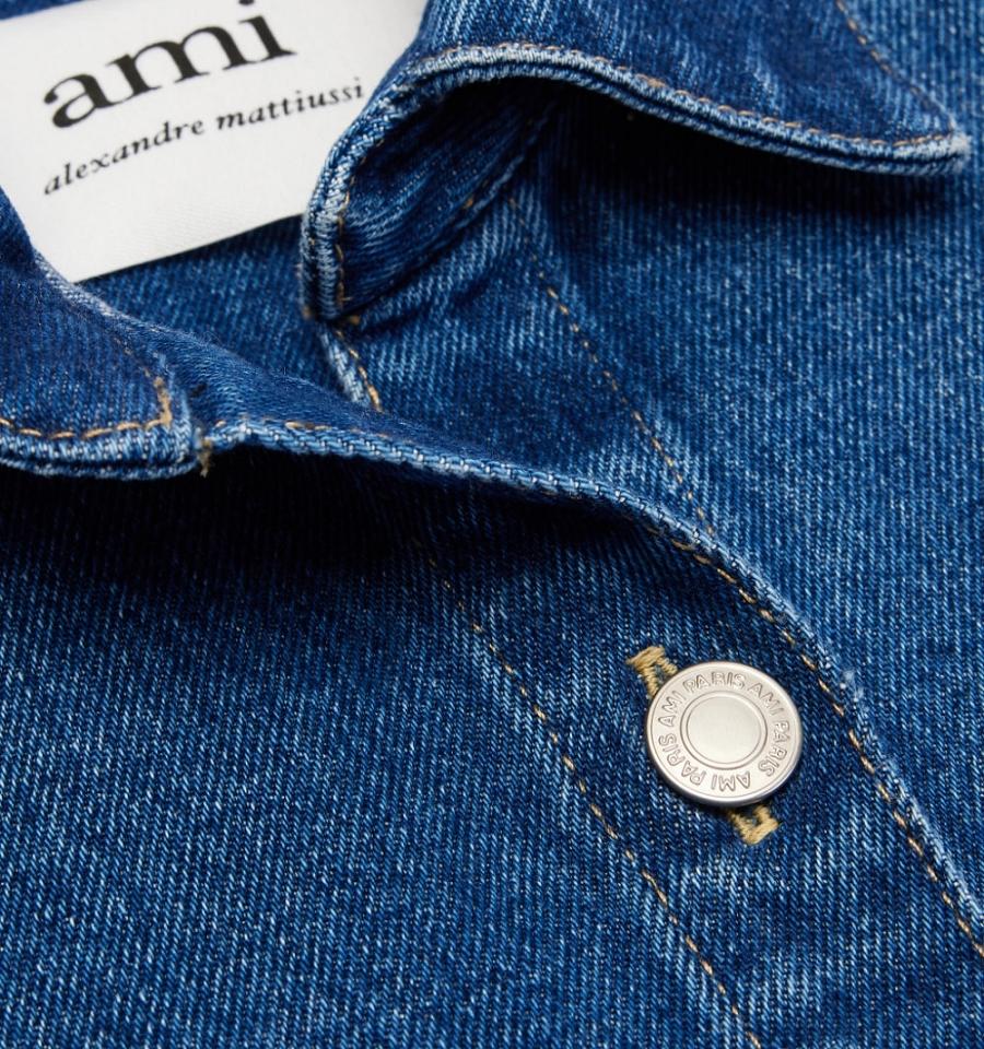 Ami Paris Overshirt With Print Men's Denim Blue | ami-NZ518