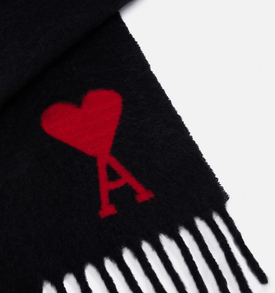 Ami Paris Oversized Ami De Coeur Scarves Black | ami-NZ301