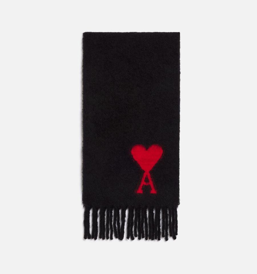 Ami Paris Oversized Ami De Coeur Scarves Black | ami-NZ301