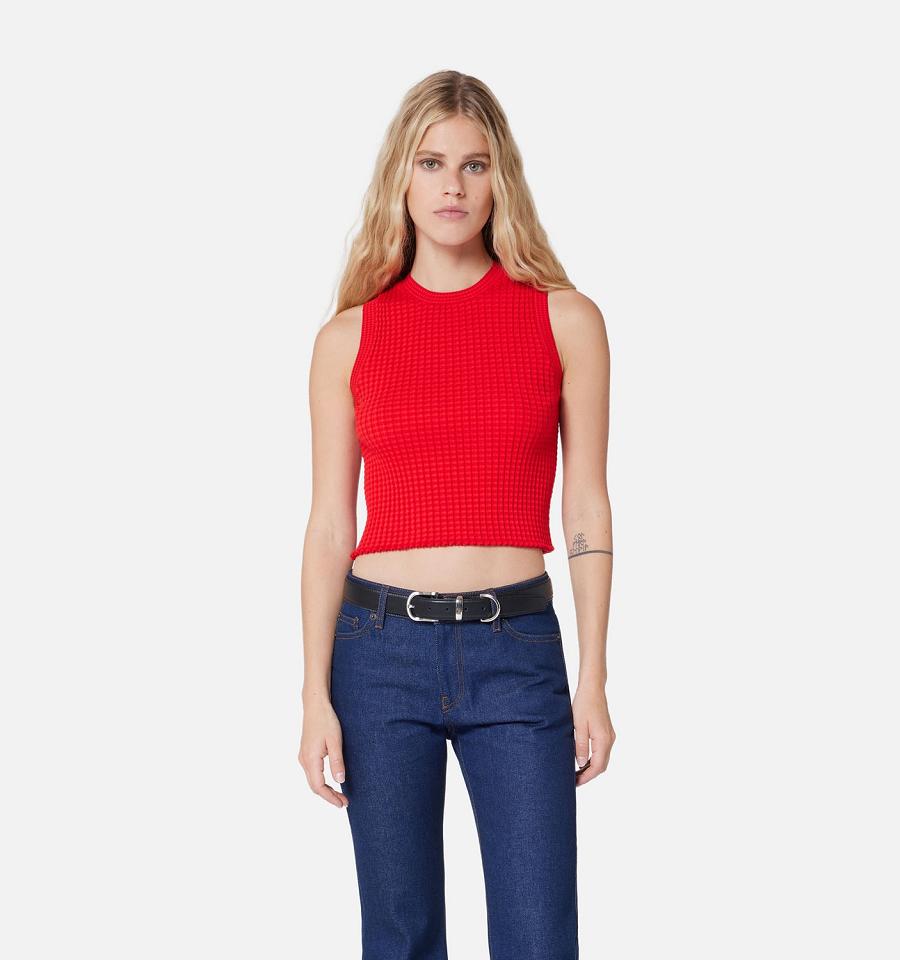 Ami Paris Pleated Sleeveless Women's Sweaters Red | ami-NZ191