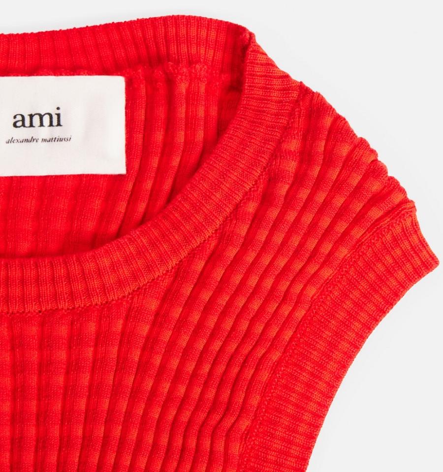 Ami Paris Pleated Sleeveless Women's Sweaters Red | ami-NZ191