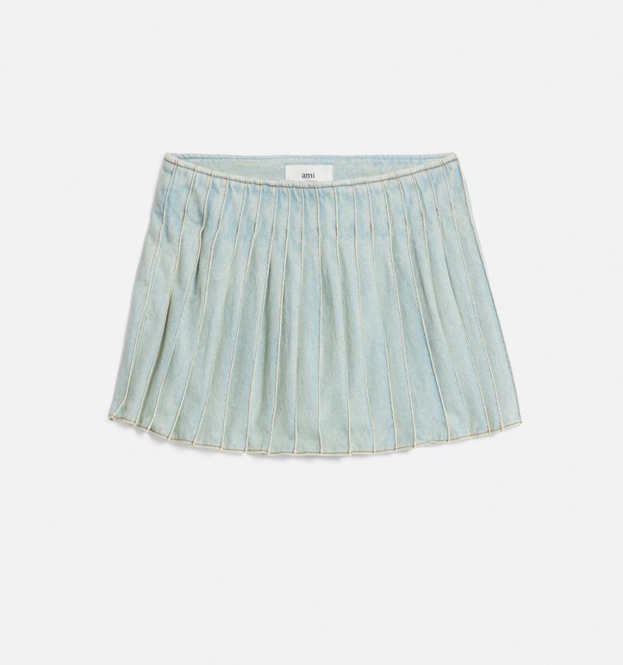 Ami Paris Pleated Women's Skirts Light Blue | ami-NZ373