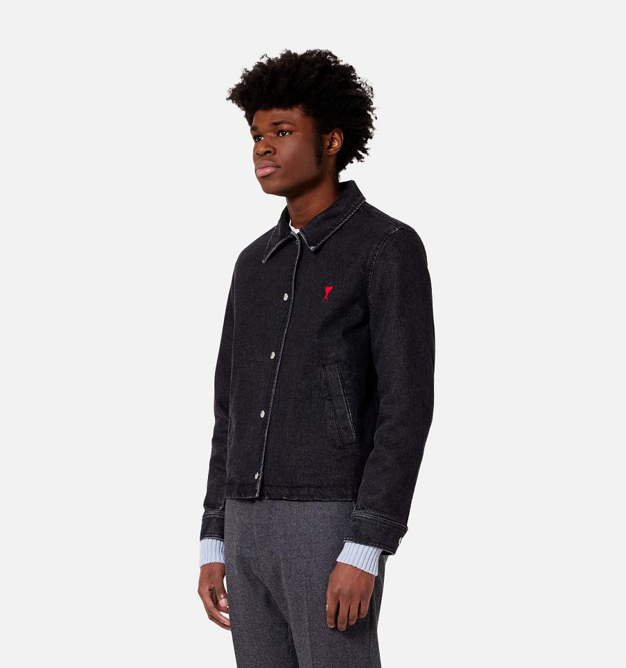 Ami Paris Press Buttons Ami De Cœur Men's Denim Black | ami-NZ249