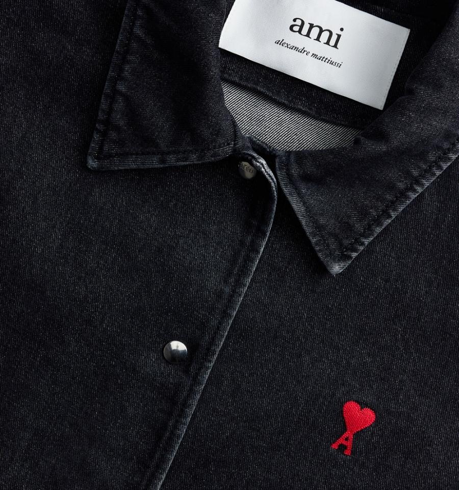 Ami Paris Press Buttons Ami De Cœur Men's Denim Black | ami-NZ249