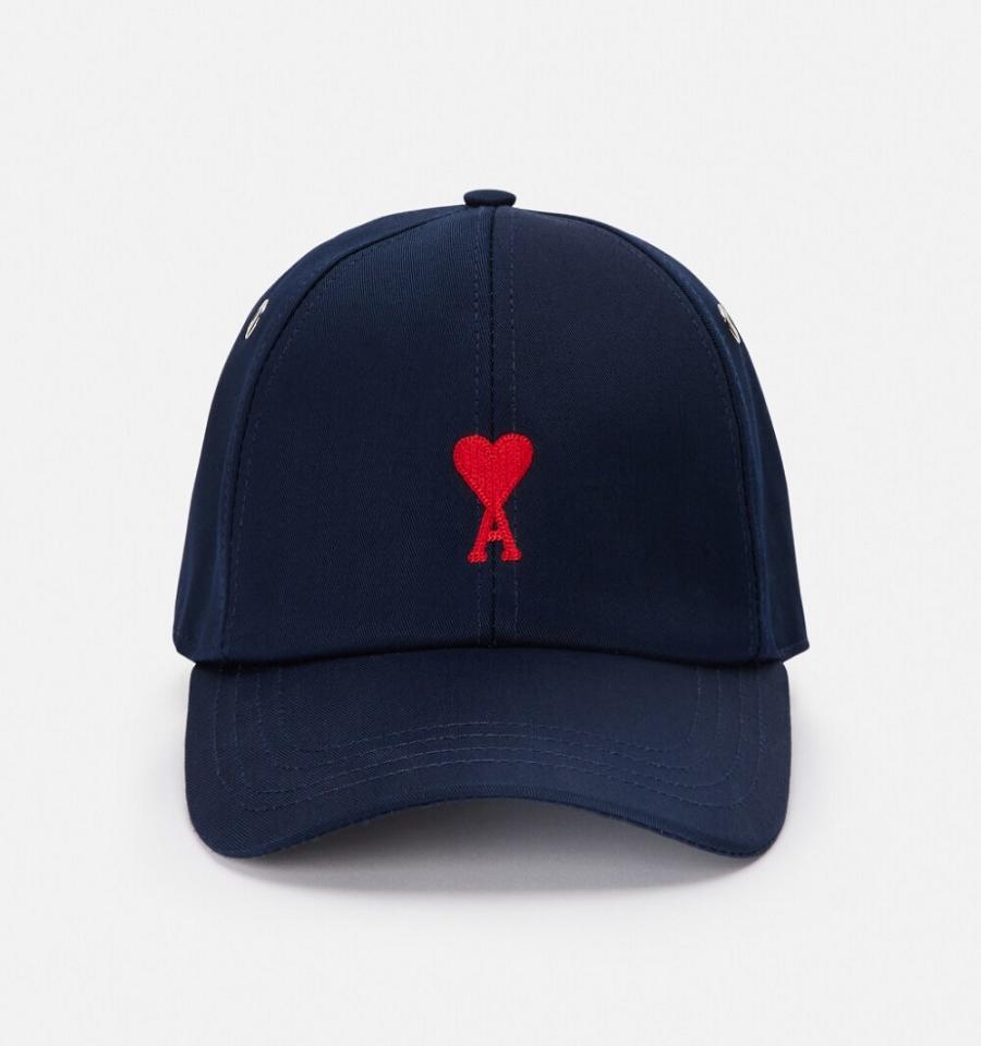 Ami Paris Red Ami de Coeur Embroidery Caps Navy | ami-NZ136