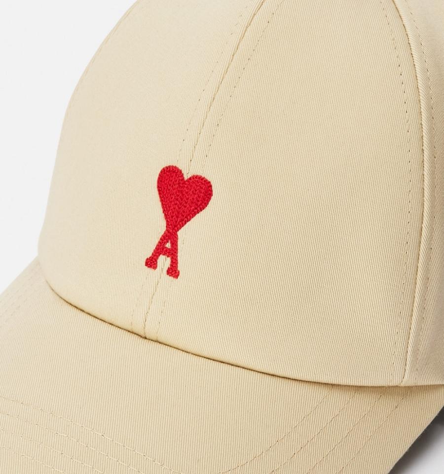 Ami Paris Red Ami de Coeur Embroidery Caps Beige | ami-NZ360