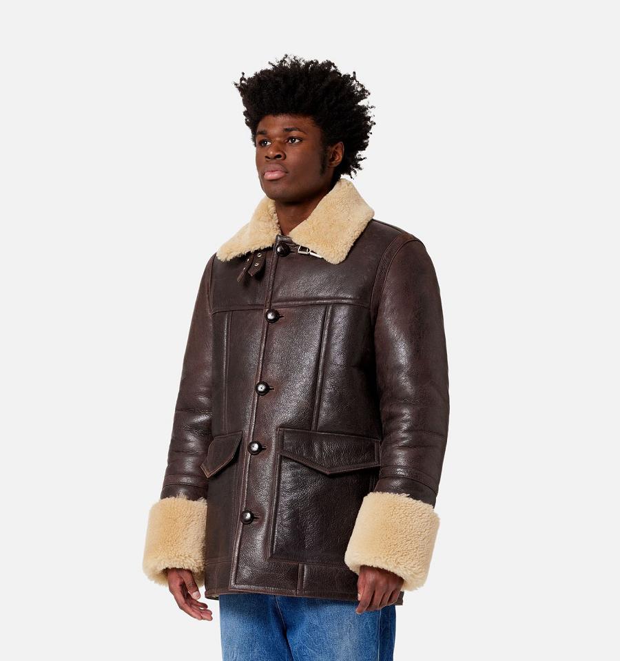 Ami Paris Shearling Buttoned Men's Jackets Brown | ami-NZ573