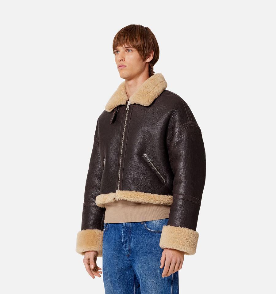 Ami Paris Shearling Men's Jackets Brown | ami-NZ572