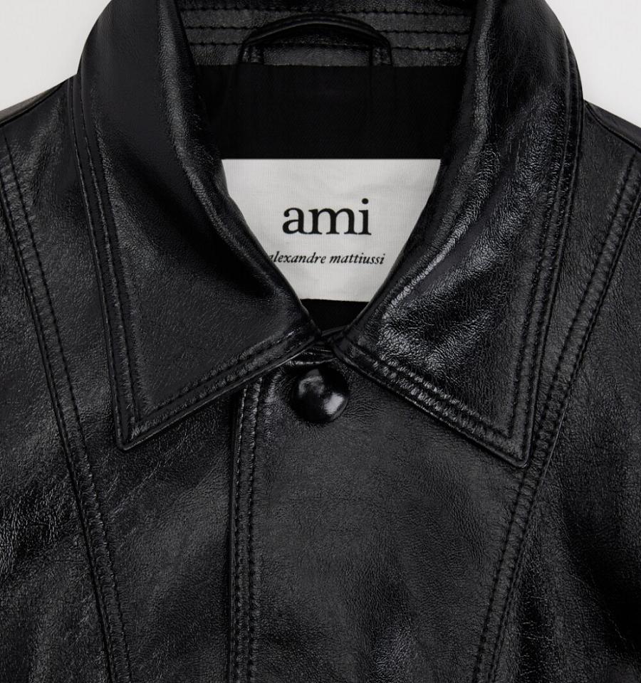 Ami Paris Short Leather Buttoned Women's Jackets Black | ami-NZ627