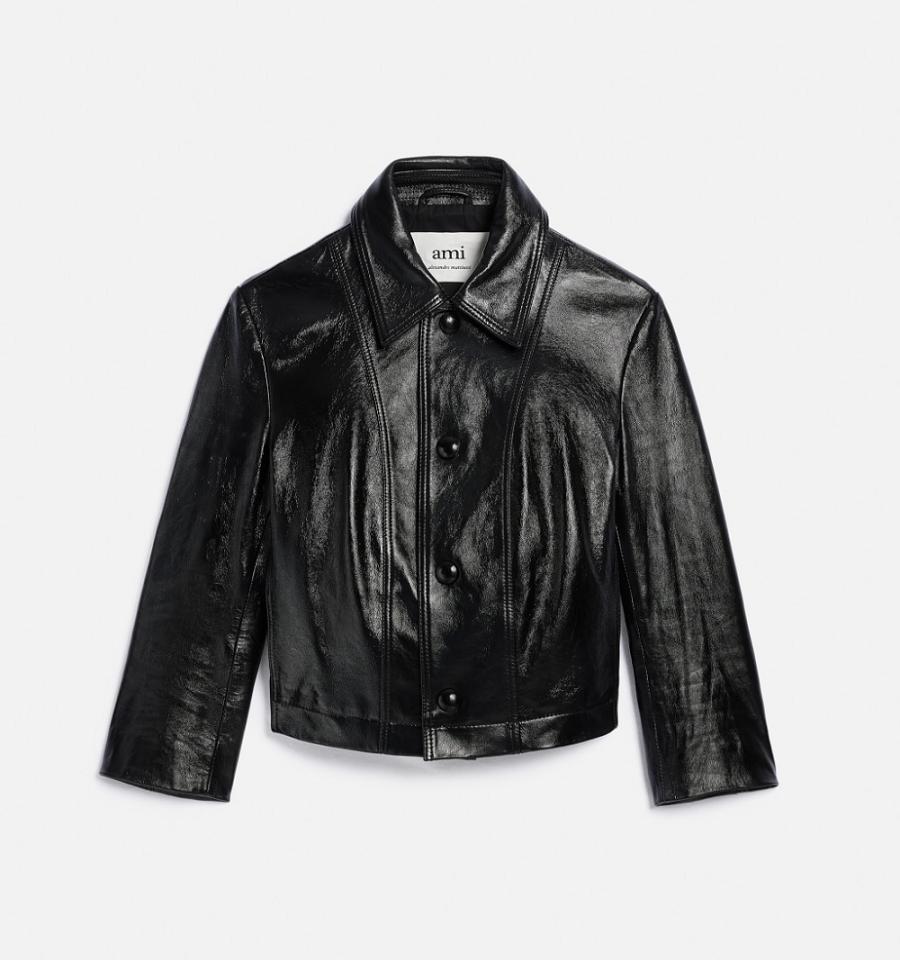 Ami Paris Short Leather Buttoned Women's Jackets Black | ami-NZ627