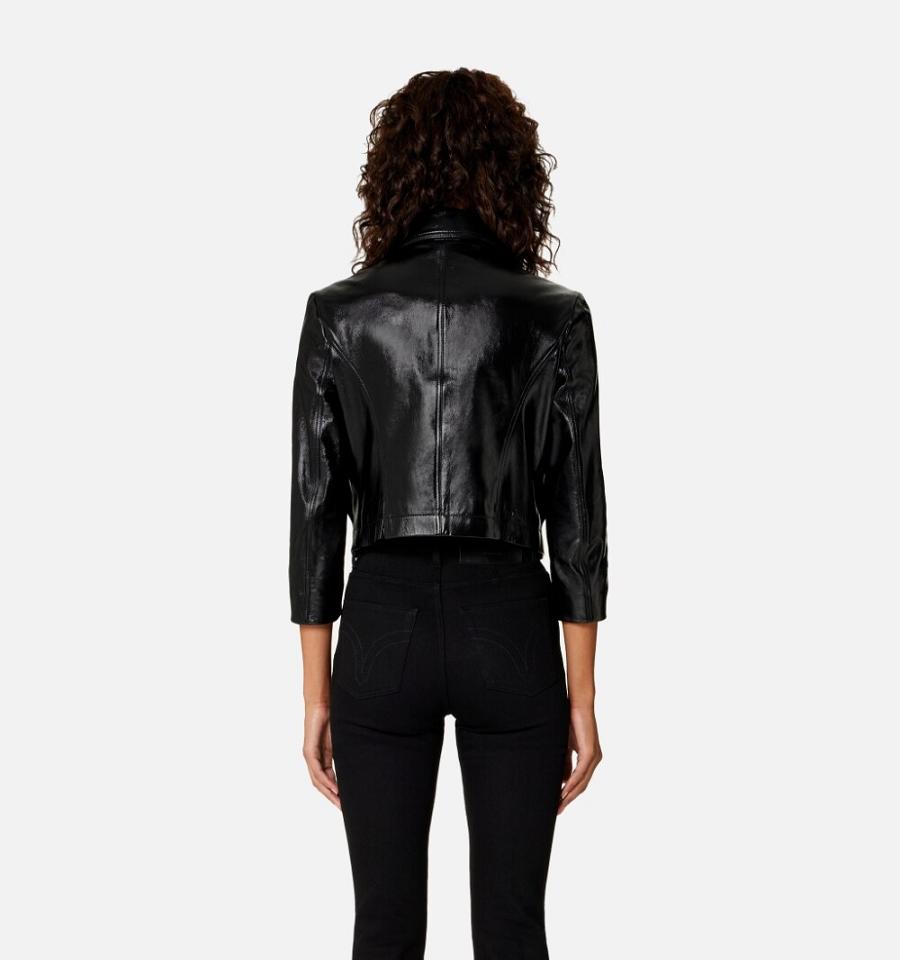 Ami Paris Short Leather Buttoned Women's Jackets Black | ami-NZ627