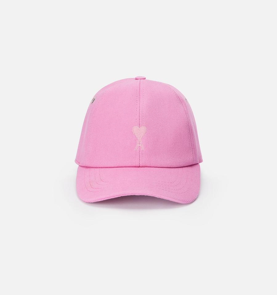 Ami Paris Tonal Ami de Coeur Embroidery Caps Pink | ami-NZ410