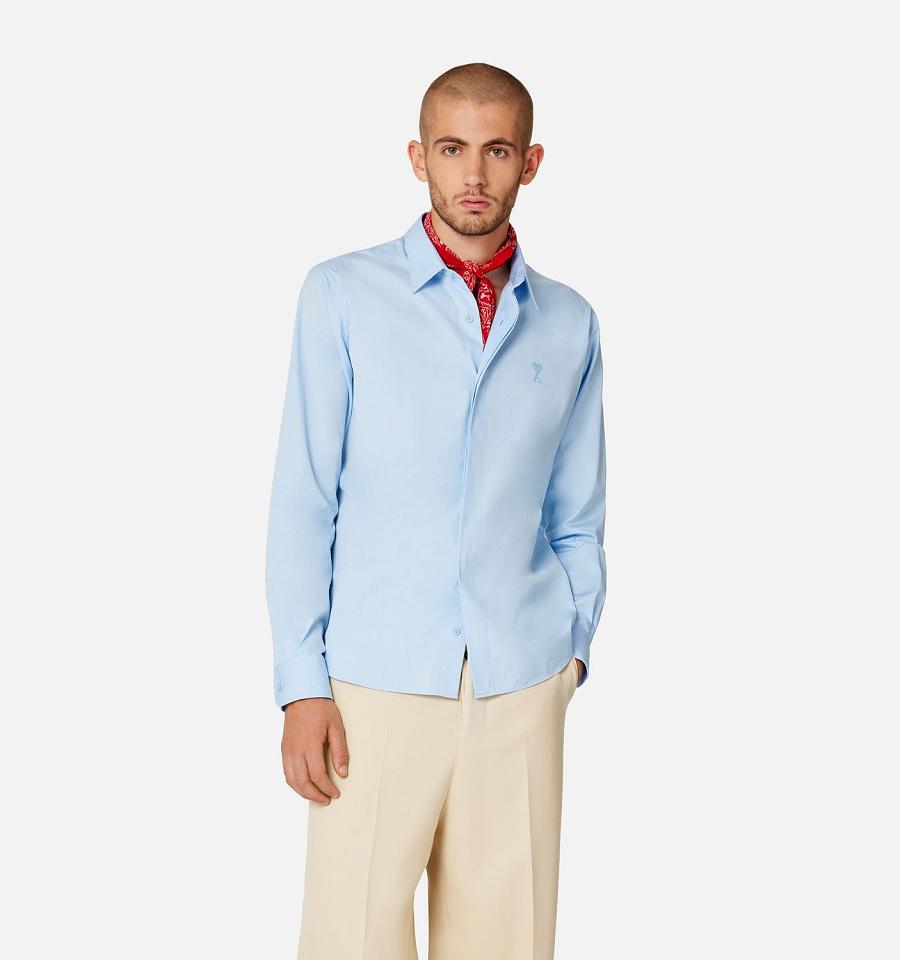 Ami Paris Tonal Ami de Coeur Men's Shirts Blue | ami-NZ153