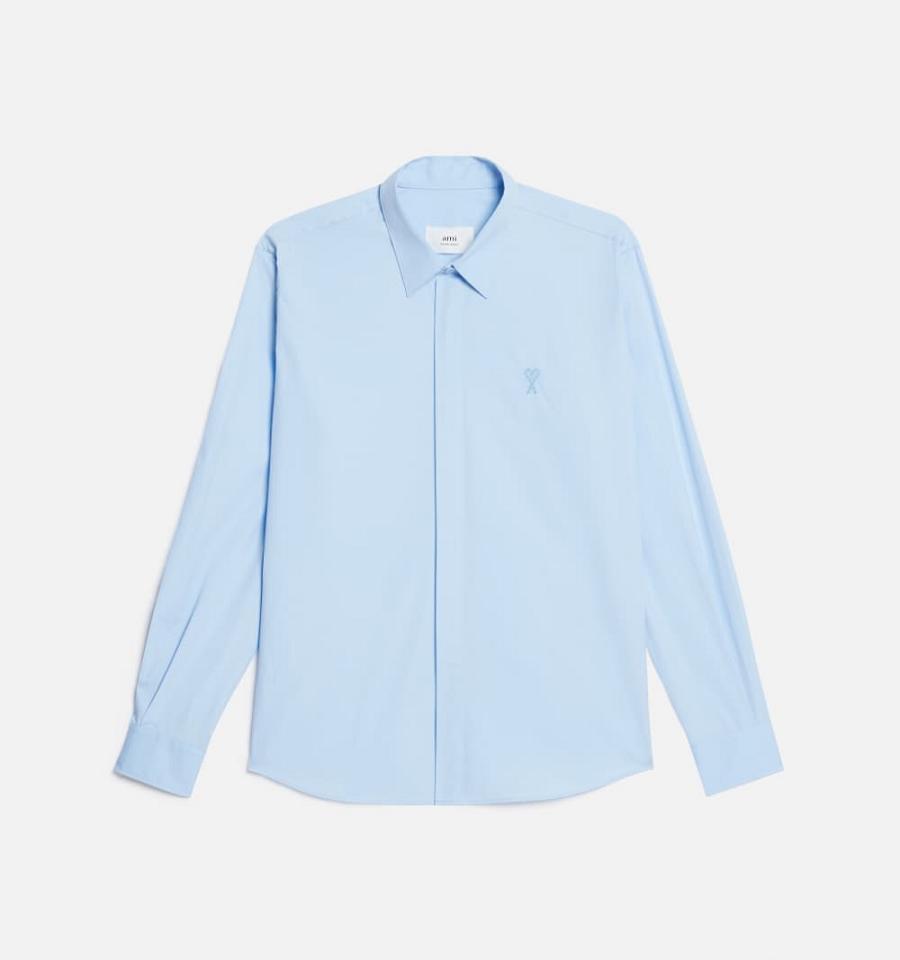 Ami Paris Tonal Ami de Coeur Men's Shirts Blue | ami-NZ153