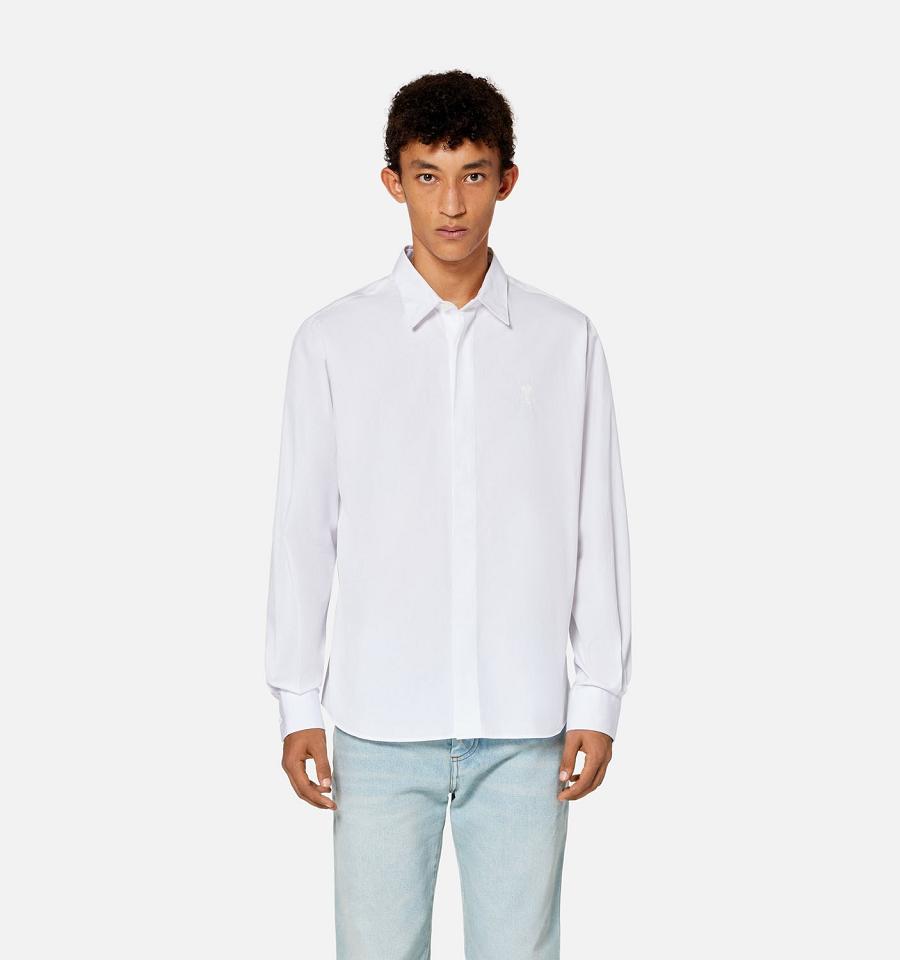 Ami Paris Tonal Ami de Coeur Men's Shirts White | ami-NZ507