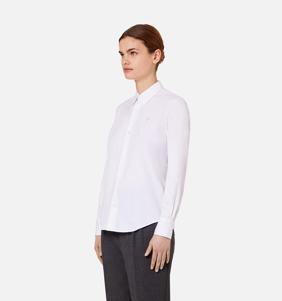 Ami Paris Tonal Ami de Coeur Women's Shirts White | ami-NZ172