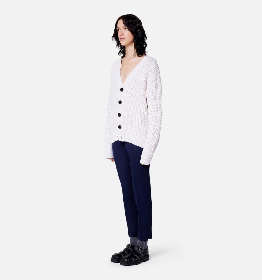 Ami Paris Waffle Knit Men's Cardigans White | ami-NZ395