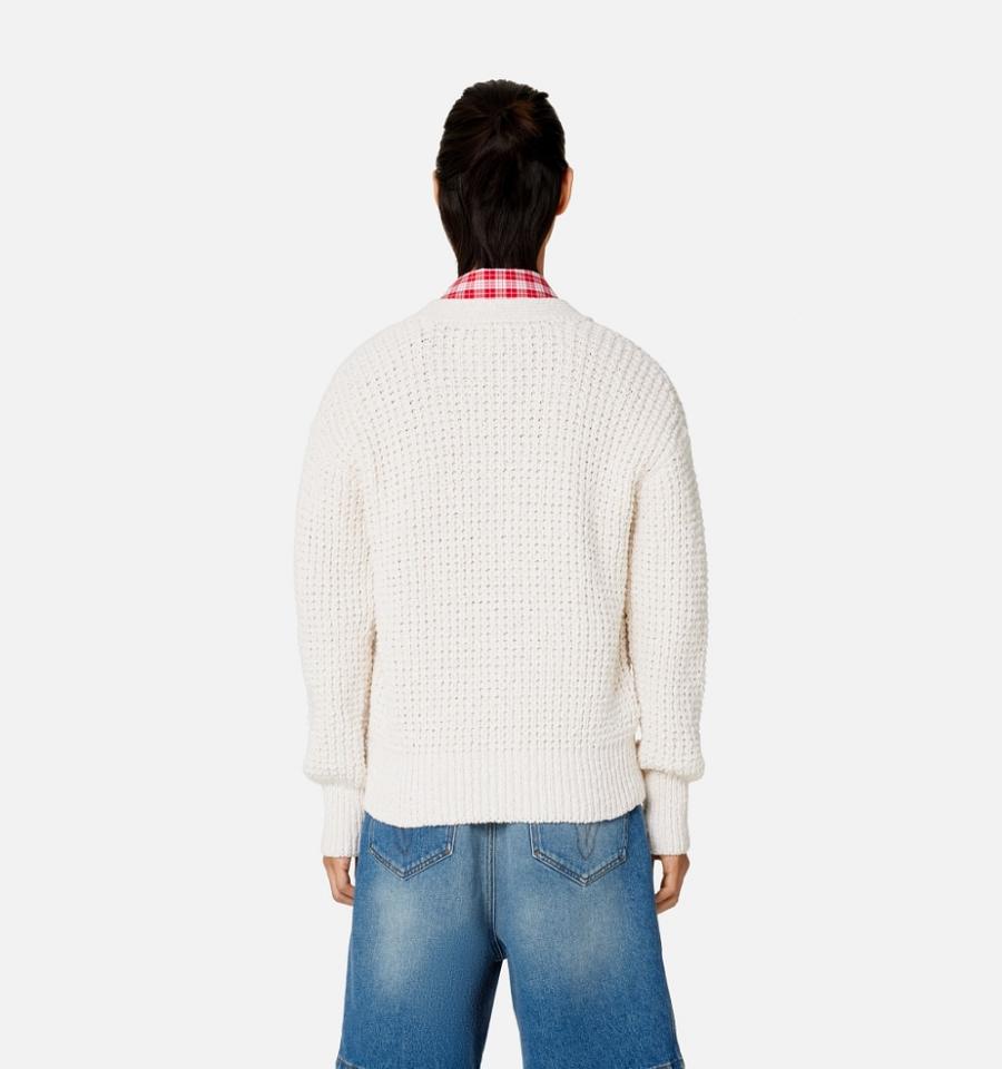 Ami Paris Waffle Knit Men's Cardigans White | ami-NZ395