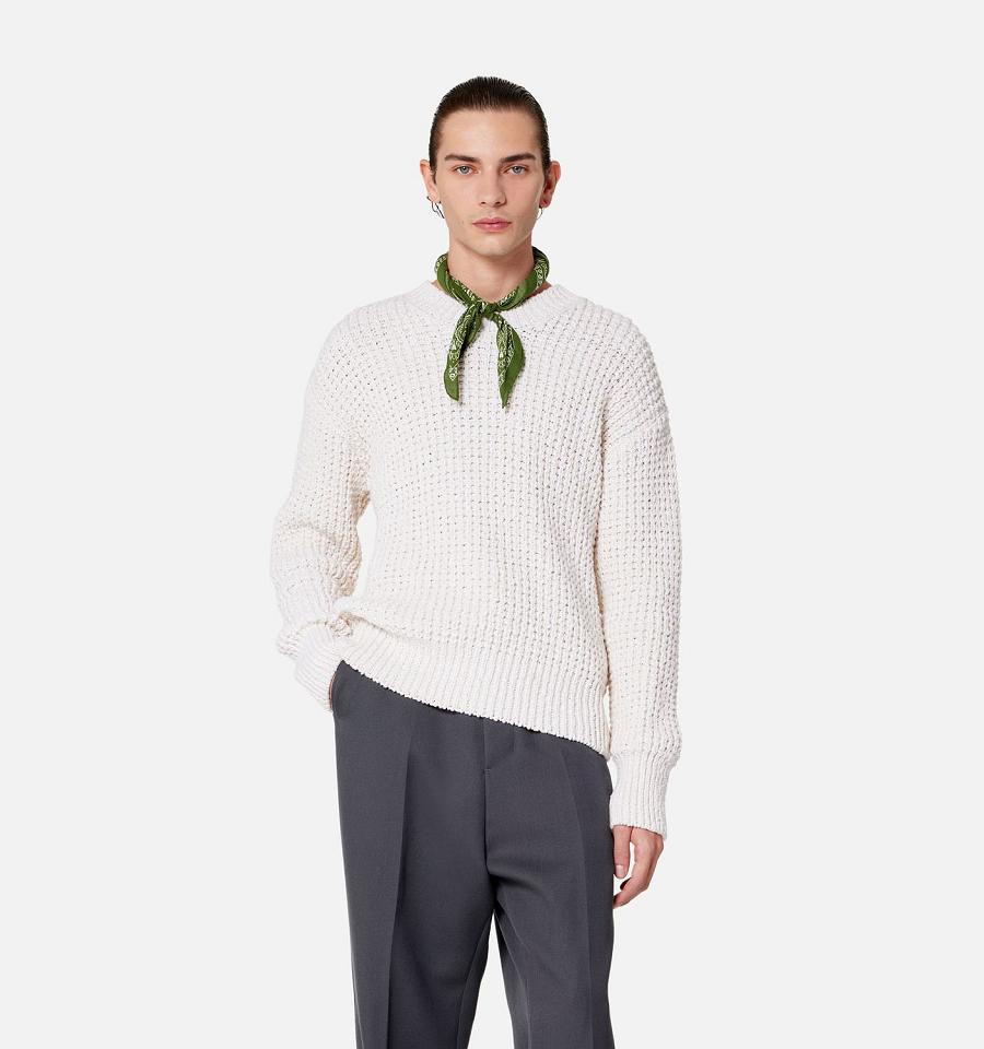 Ami Paris Waffle Knit Men's Sweaters White | ami-NZ179