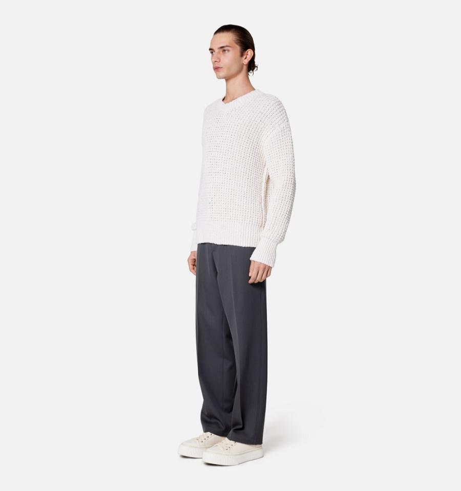 Ami Paris Waffle Knit Men's Sweaters White | ami-NZ179