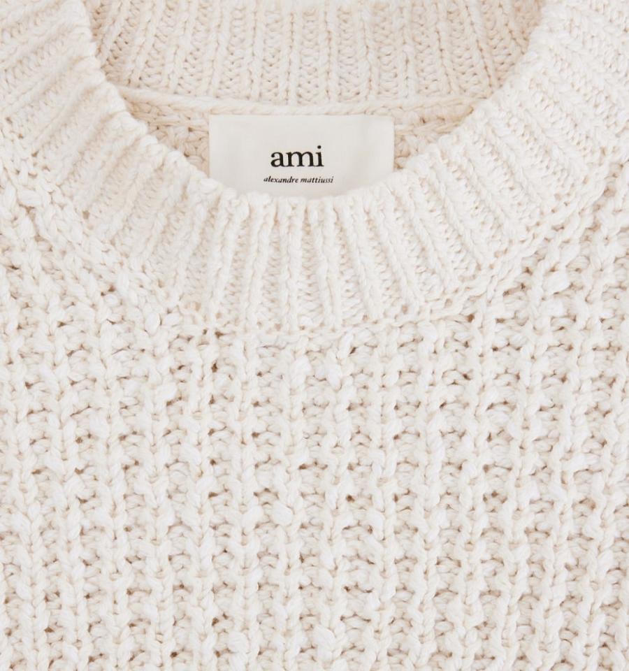 Ami Paris Waffle Knit Men's Sweaters White | ami-NZ179