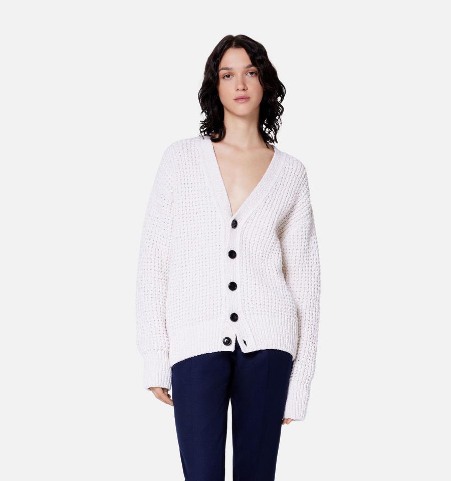 Ami Paris Waffle Knit Women's Cardigans White | ami-NZ428