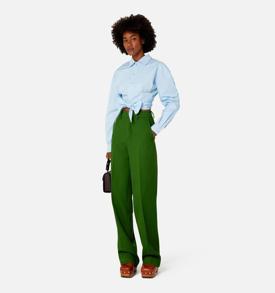 Ami Paris Wide Fit Women's Pants Green | ami-NZ308