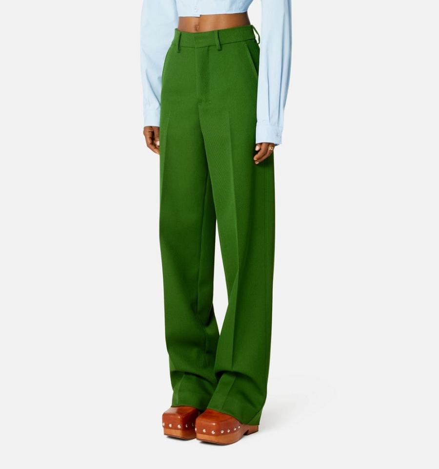 Ami Paris Wide Fit Women's Pants Green | ami-NZ308