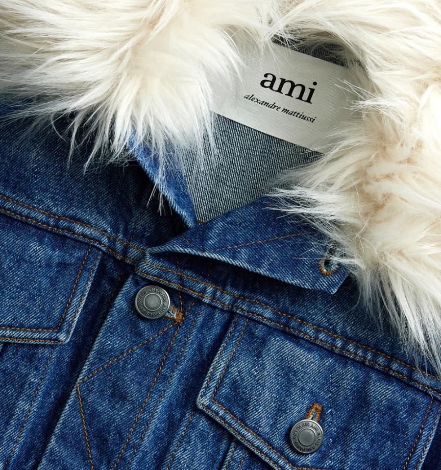 Ami Paris With Synthetic Fur Collar Women's Denim Blue | ami-NZ491