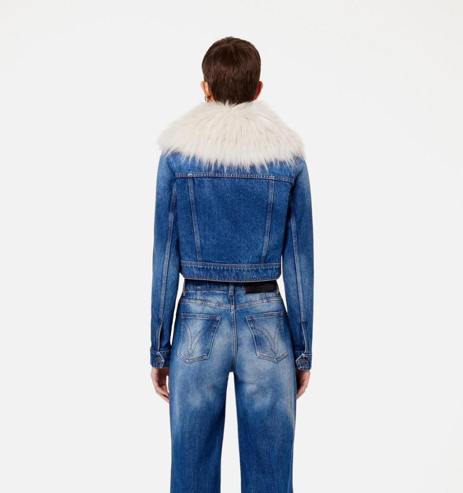 Ami Paris With Synthetic Fur Collar Women's Denim Blue | ami-NZ491